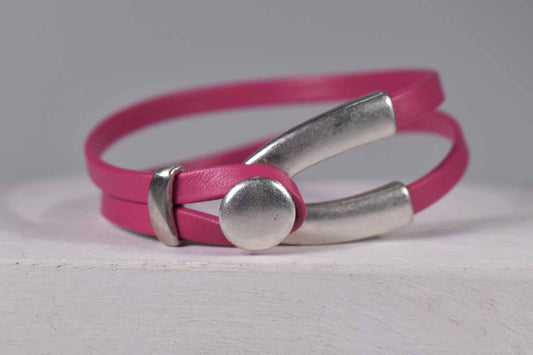 Rachel Leather Bracelet - Fuchsia