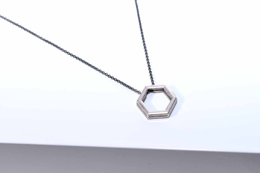 Antique Silver Hexagon Necklace