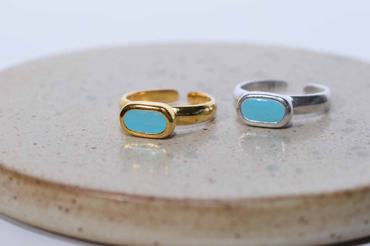 Turquoise  Oval Enamel Rings - Tina Lilja