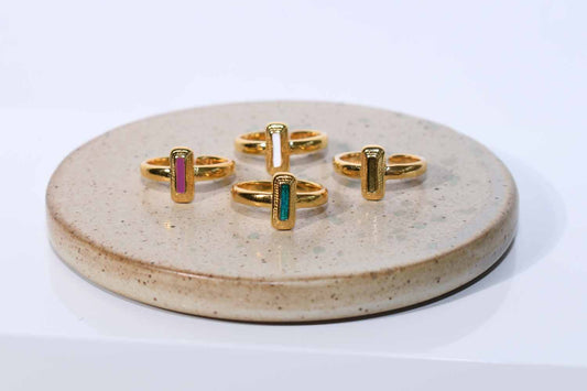Gold Rectangular Enamel Rings - Tina Lilja