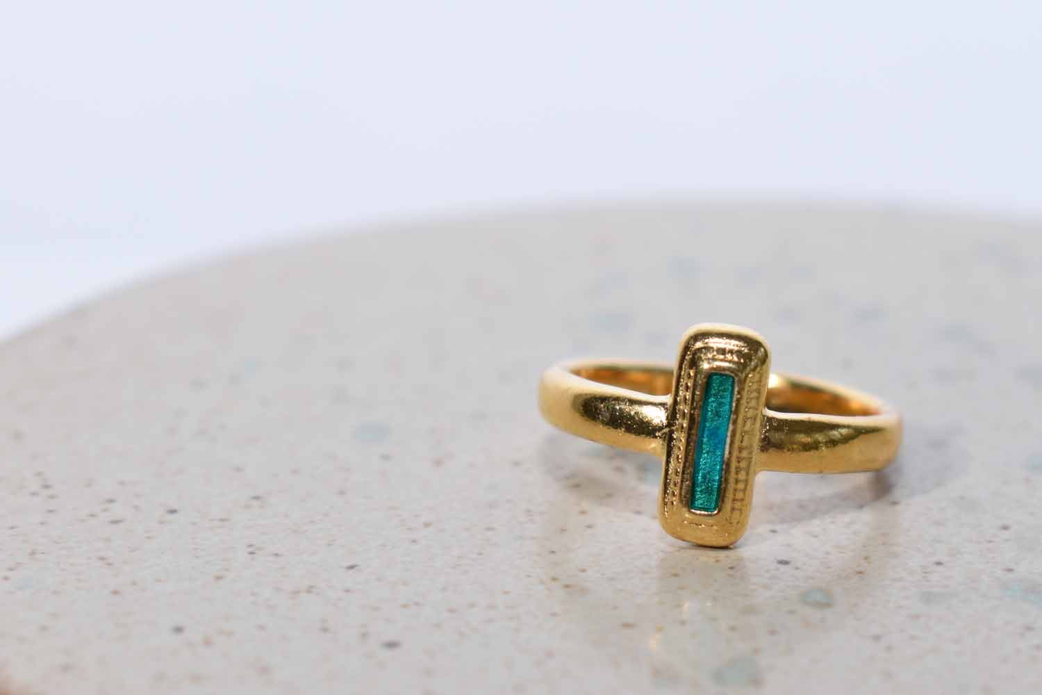 Gold Rectangular Enamel Rings - Tina Lilja
