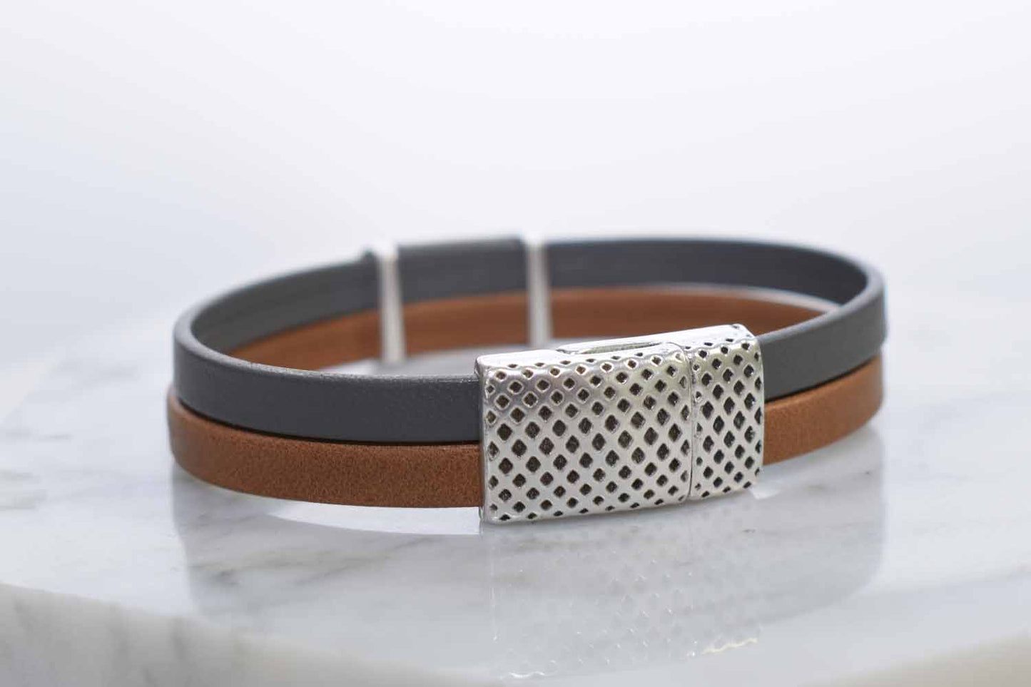 Rock Slide Leather Bracelet - Grey & Tan - Tina Lilja