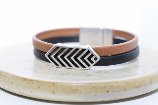 Rock Slide Leather Bracelet - Black & Tan - Tina Lilja
