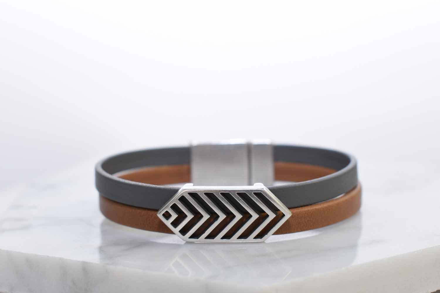 Rock Slide Leather Bracelet - Grey & Tan - Tina Lilja