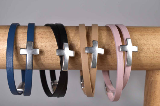 Cross Leather Bracelet - 4 Colors