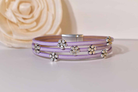 Daisy Leather Bracelet - Lavender