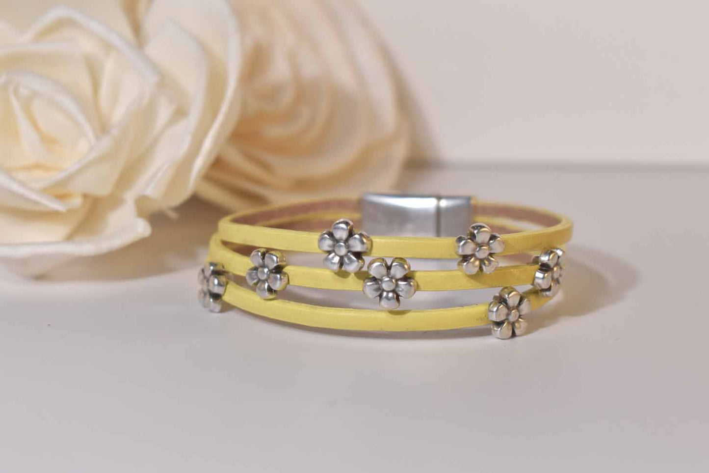 Daisy Leather Bracelet - Lemon