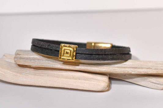 Emery Leather Bracelet - Distressed Black